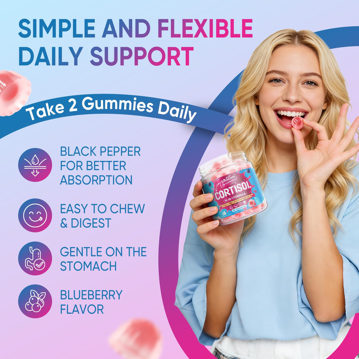 Gummies Cortisol EnvyCure avec ingrédients comme Ashwagandha