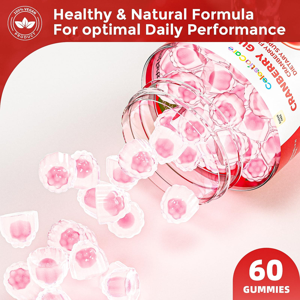 Gummies Cranberry CelestiaCare sur une table en bois