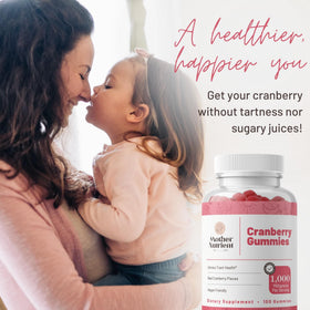 Gummies cranberry Mother Nutrient sur une table en bois