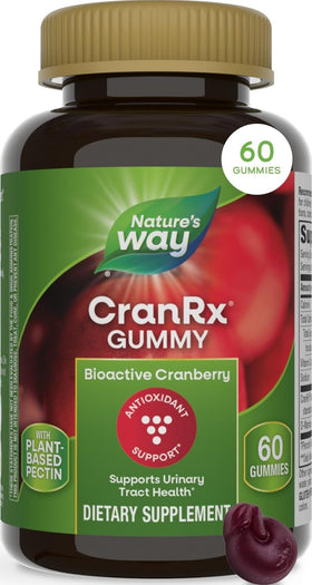 Gummies CranRx de Nature's Way en emballage avec cranberries fraîches