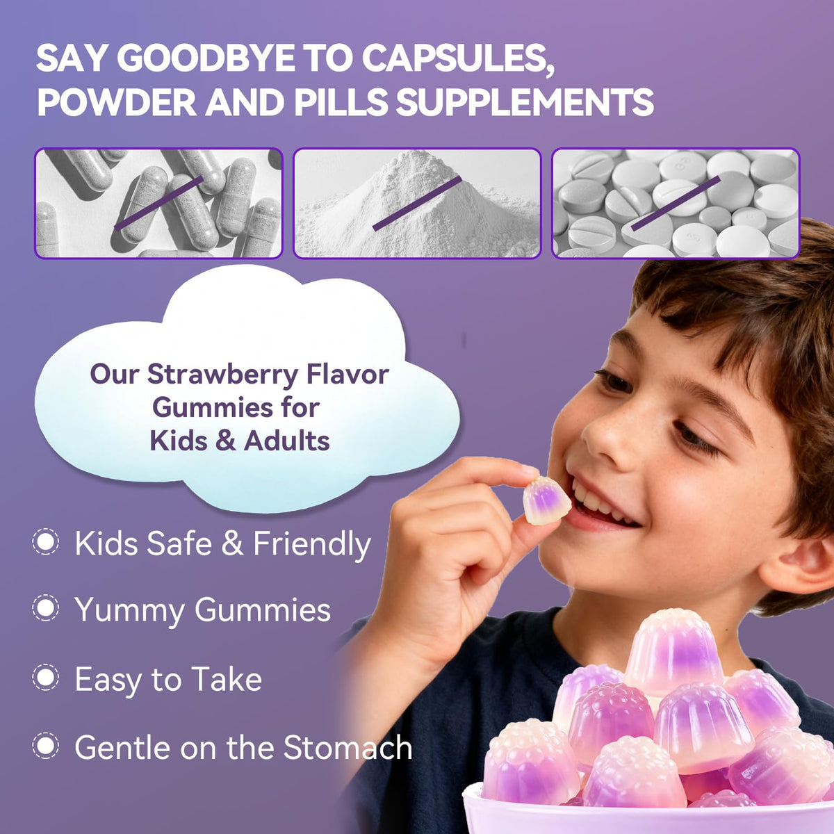 Gummies Crasye avec des ingrédients naturels en arrière-plan
