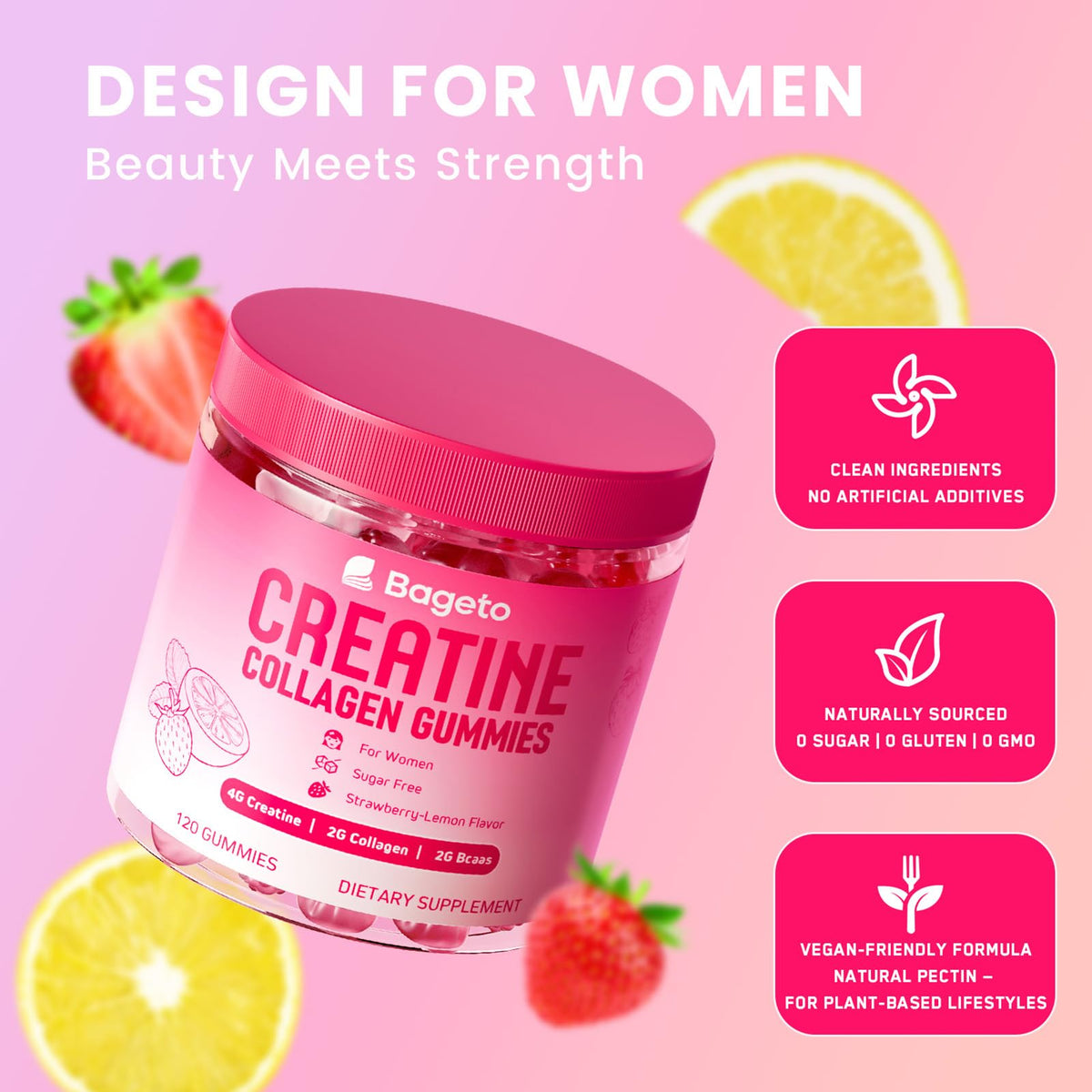 Gummies créatine Bageto montrant une portion de 3 gummies