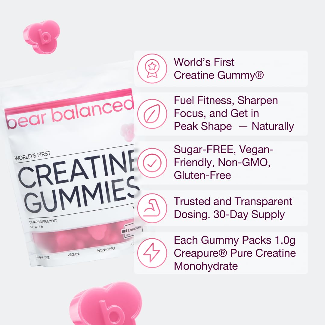 Gummies créatine Bear Balanced sur une table