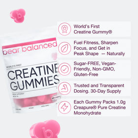 Gummies créatine Bear Balanced sur une table