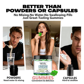 Gummies créatine BEVIX 331g avec des poids de musculation