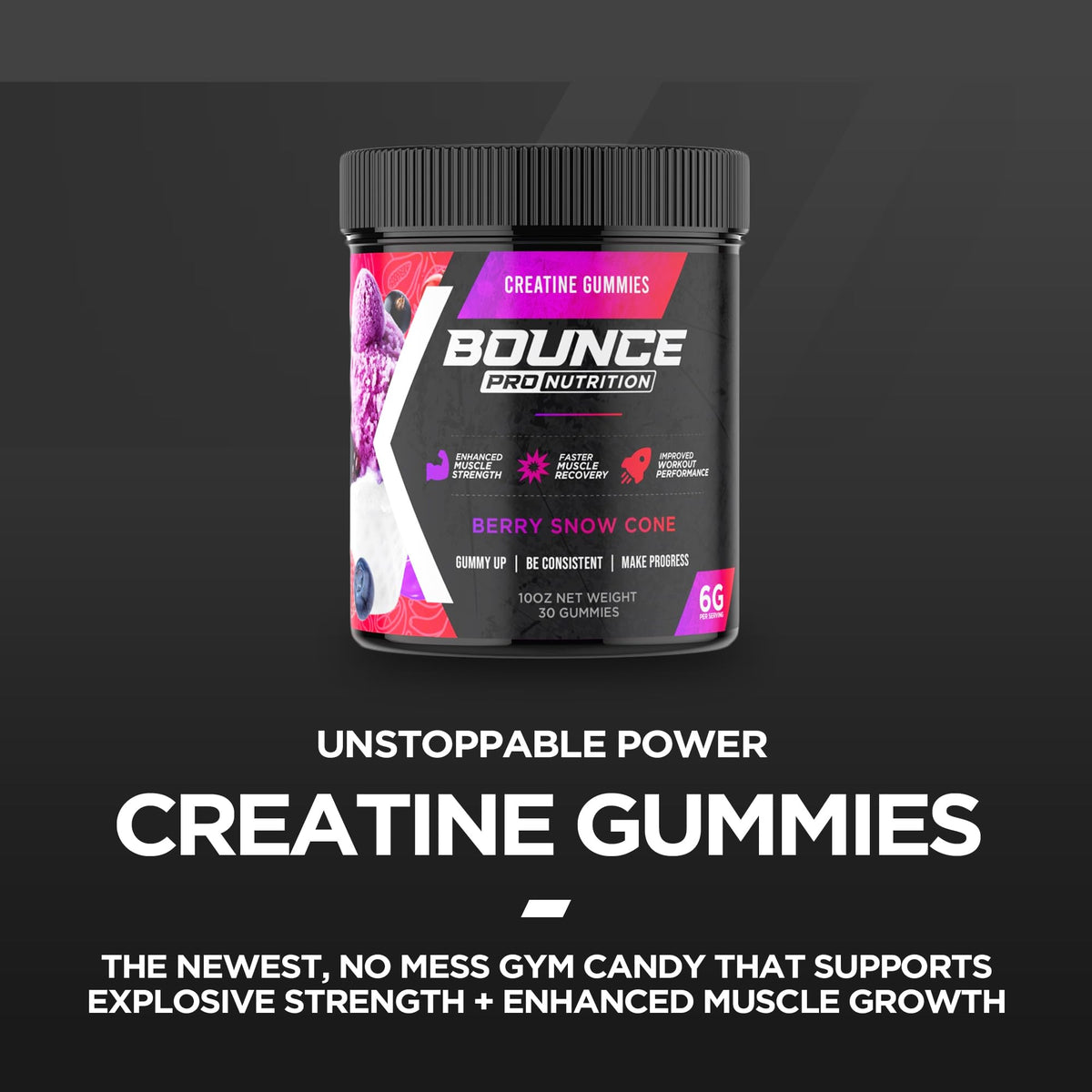 Gummies créatine Bounce Pro dans un bol avec des fruits