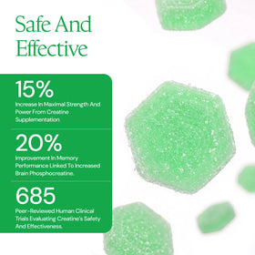 Gummies créatine Create, étiquette avec ingrédients et informations nutritionnelles
