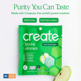 Gummies créatine Create, sachet ouvert avec gummies visibles