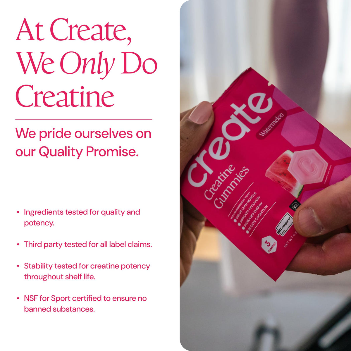 Gummies créatine Create sur un fond clair