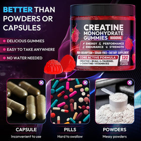 Gummies créatine Cytona avec fruits en arrière-plan