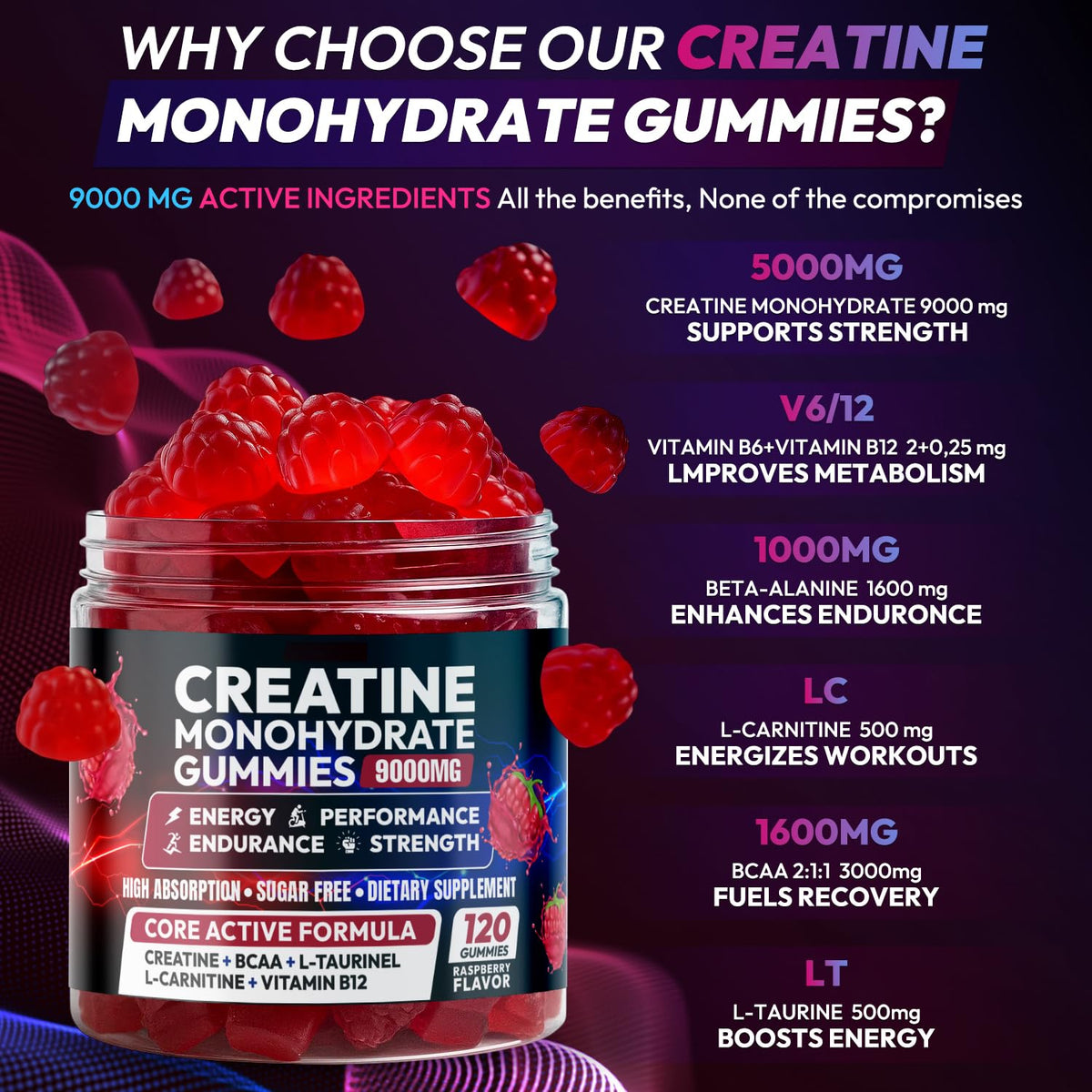 Gummies créatine Cytona sur une table, en portion