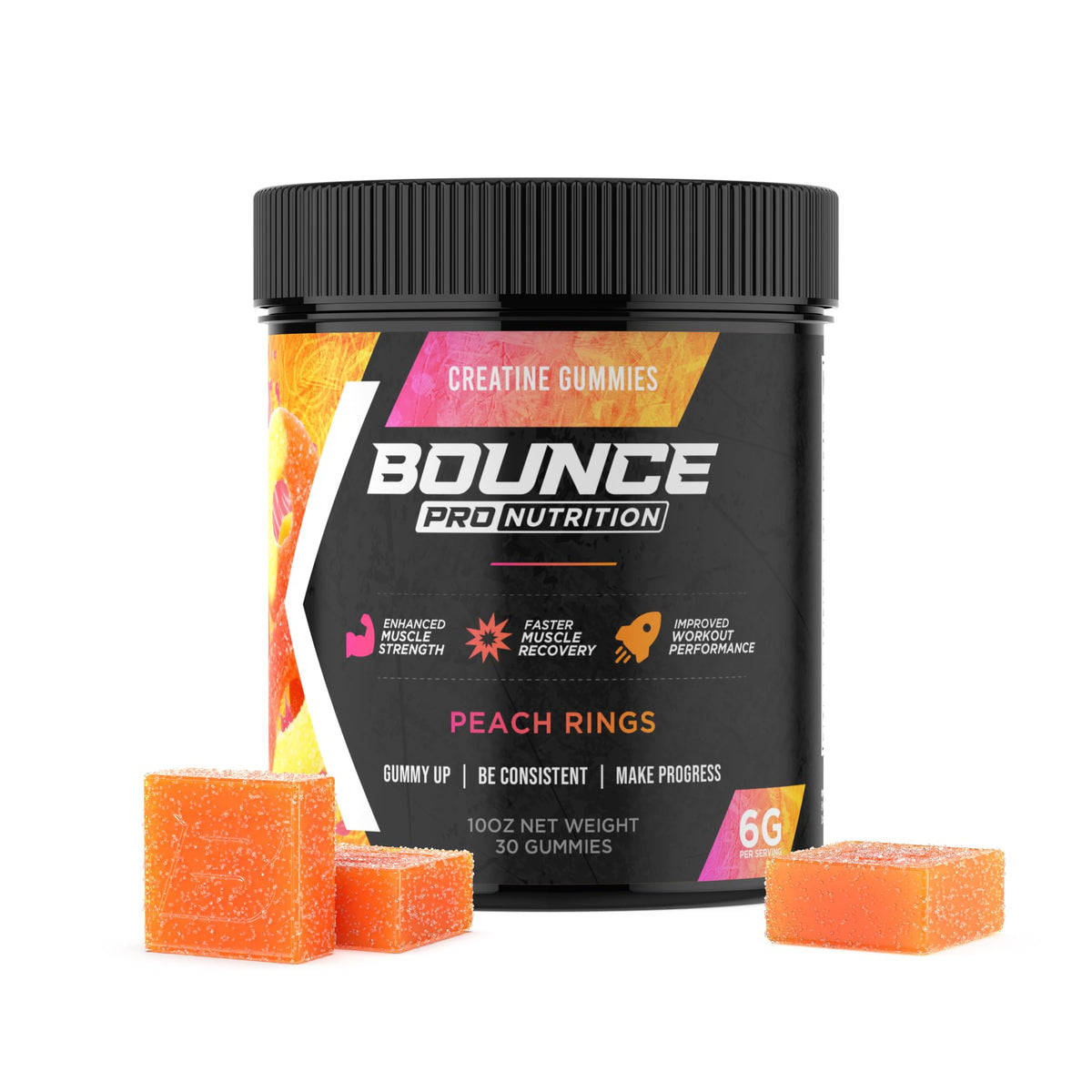Gummies créatine monohydrate Bounce Pro en anneaux de pêche, vue avant