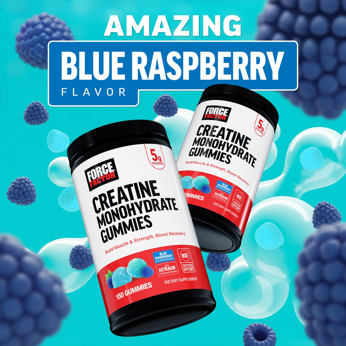 Gummies Créatine Monohydrate Force Factor avec étiquette NSF