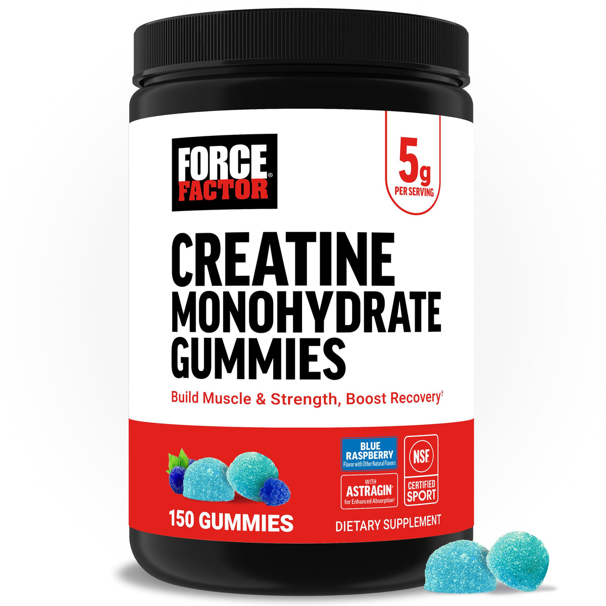 Gummies Créatine Monohydrate Force Factor en pot vue de face