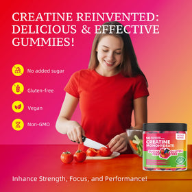 Gummies Créatine Monohydrate Novomins avec un verre d'eau