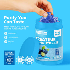 Gummies créatine monohydrate Novomins, ingrédients sur l'étiquette