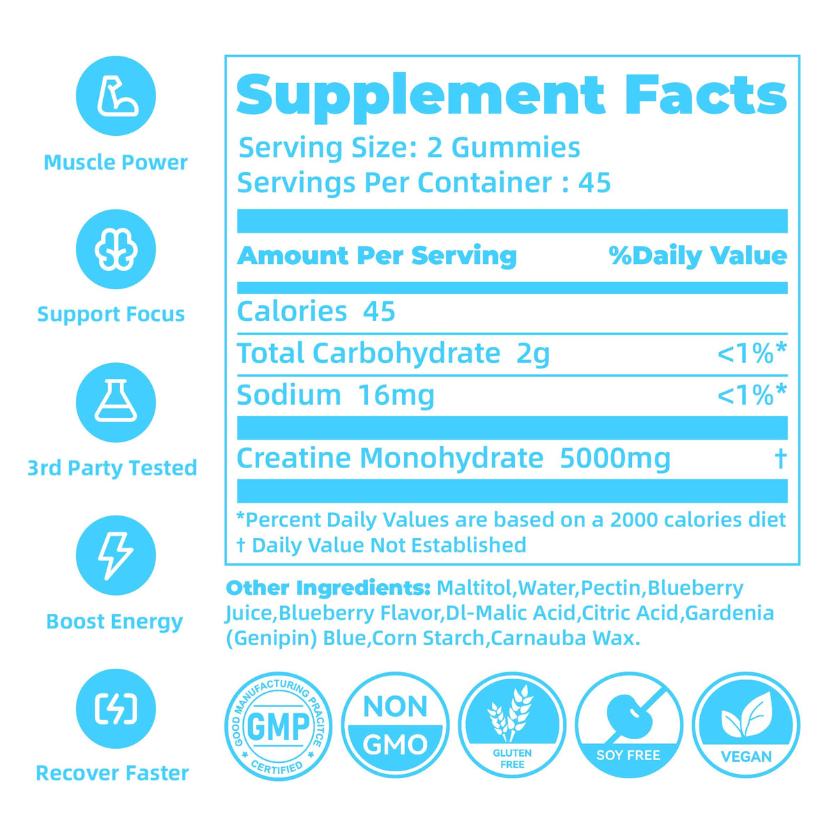 Gummies créatine monohydrate Novomins, vue de côté du pot