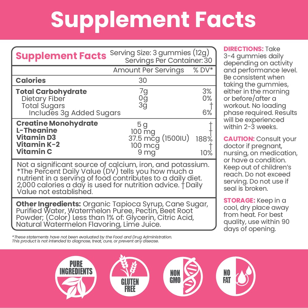 Gummies créatine MX Wellness, à côté d'un verre d'eau