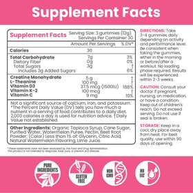 Gummies créatine MX Wellness, à côté d'un verre d'eau