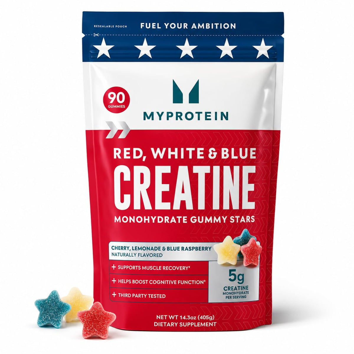 Gummies Créatine Myprotein, emballage avant avec 90 gummies
