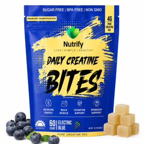 Gummies créatine Nutrify avec emballage et bonbons en vue de face