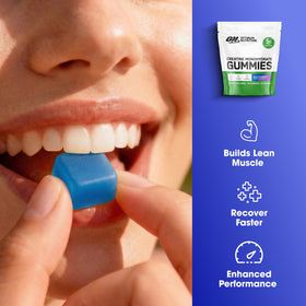 Gummies créatine Optimum Nutrition sur un fond blanc
