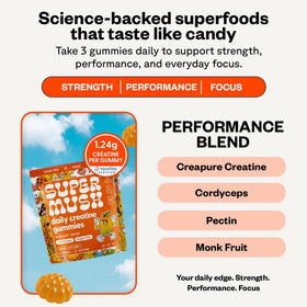 Gummies Créatine SuperMush sur un fond de nature