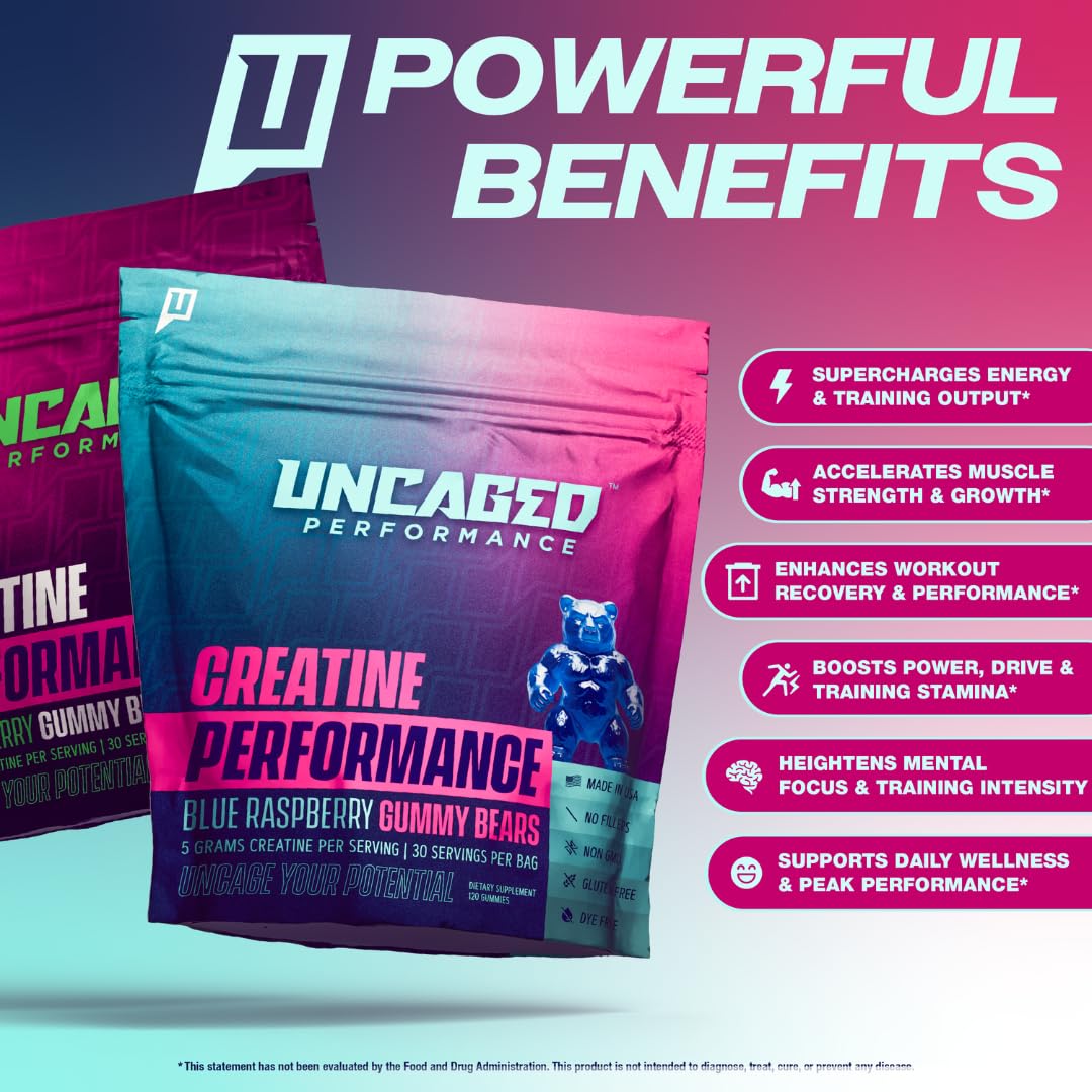 Gummies créatine Uncaged Performance 5000mg dans leur emballage