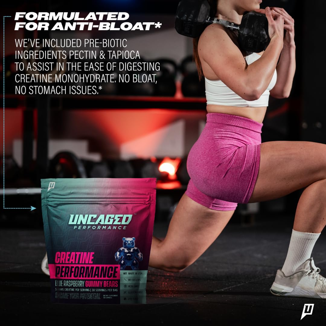 Gummies créatine Uncaged Performance 5000mg montrant la texture