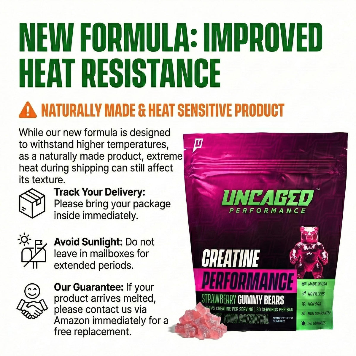Gummies créatine Uncaged Performance 5000mg sur un plan de travail