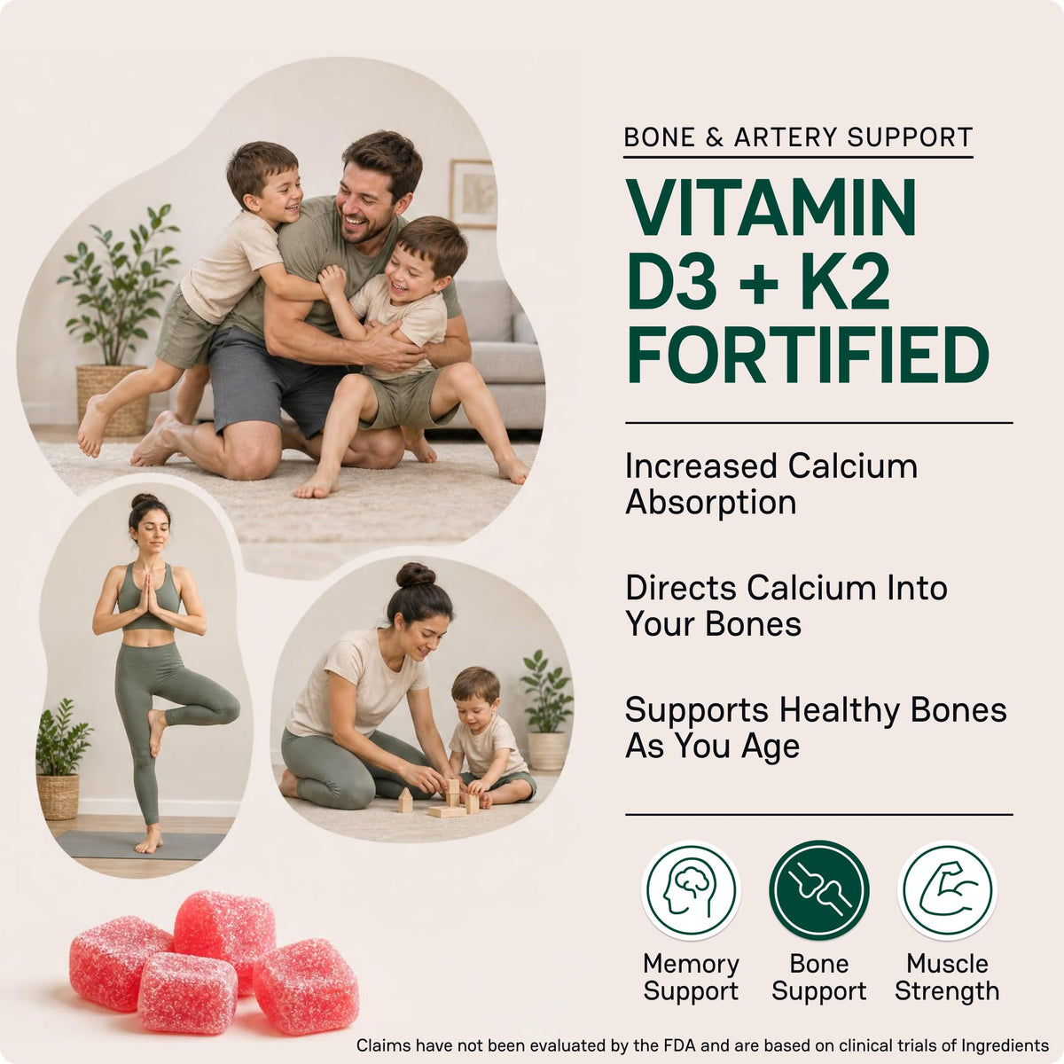 Gummies créatine Zena Nutrition avec des ingrédients affichés sur l'étiquette
