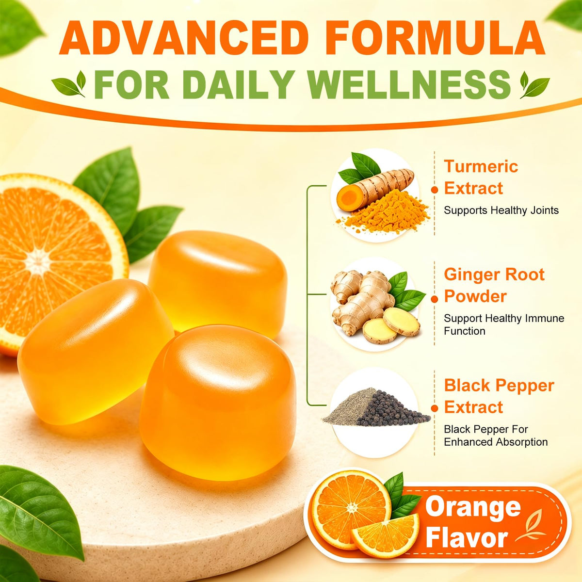 Gummies Curcuma et Gingembre Gaennch avec poivre noir sur table