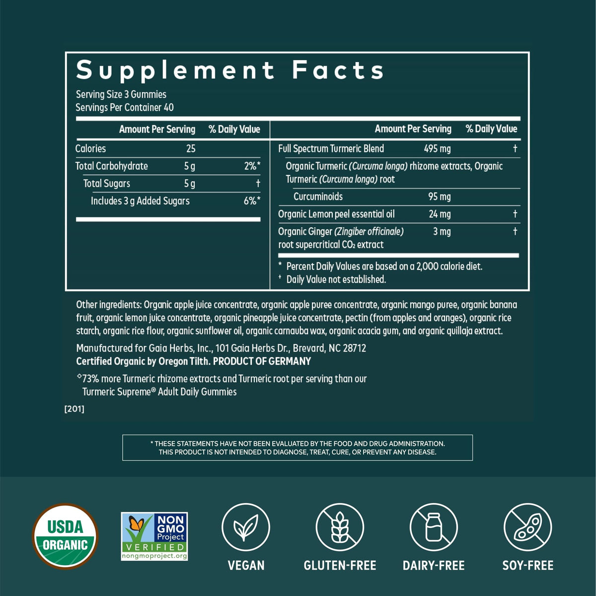 Gummies Curcuma Suprême Extra Fort de Gaia Herbs, vue de côté