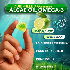 Gummies d'Algues Omega 3 BIZYAC sur une table avec des ingrédients naturels