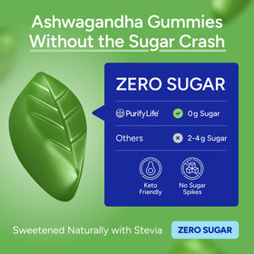 Gummies d'ashwagandha Purify Life sans sucre, contenu gélifié