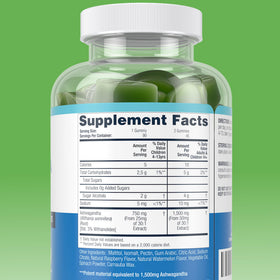 Gummies d'ashwagandha Purify Life sans sucre, étiquette des valeurs nutritionnelles
