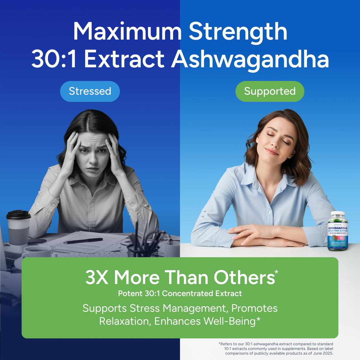 Gummies d'ashwagandha Purify Life sans sucre, vue de côté