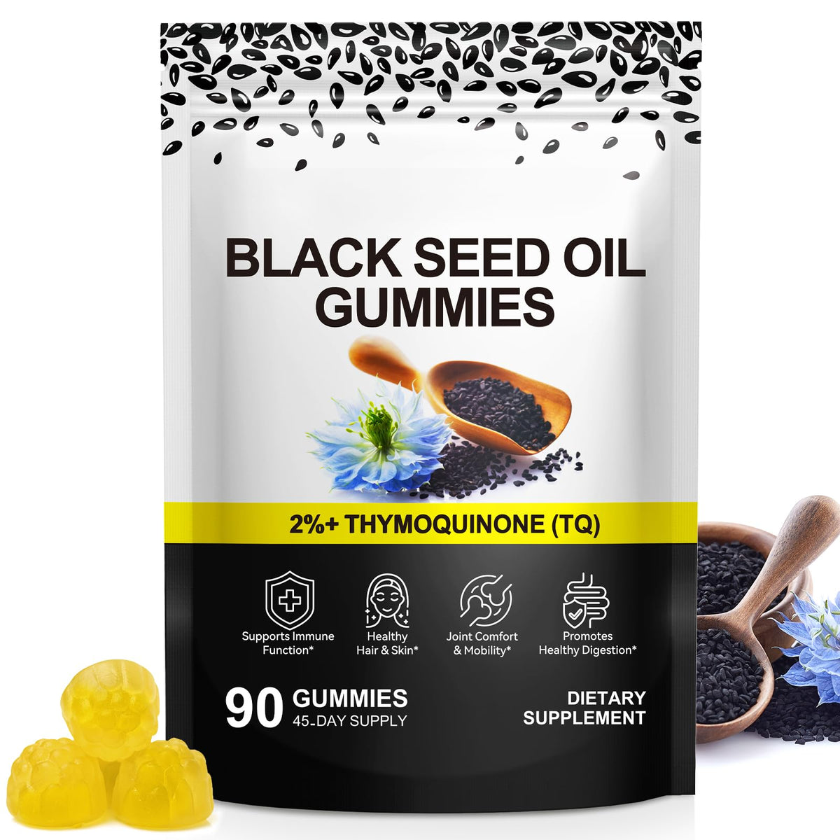 Gummies d'huile de nigelle Daiasns modèle avant avec emballage