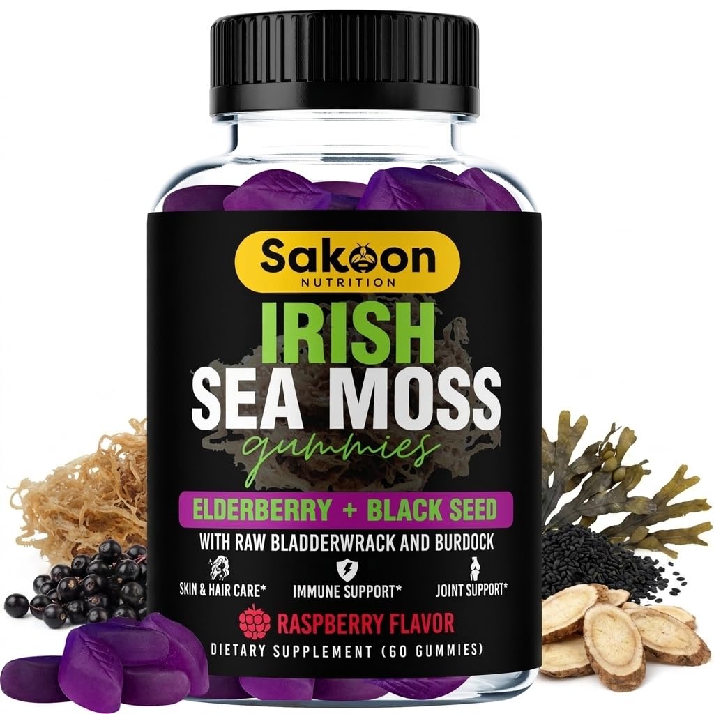 Gummies d'Irish Seamoss Sakoon nutrition en bouteille, vue de face