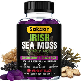 Gummies d'Irish Seamoss Sakoon nutrition en bouteille, vue de face