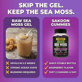 Gummies d'Irish Seamoss Sakoon nutrition, présentation avec fruits