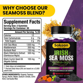 Gummies d'Irish Seamoss Sakoon nutrition, vue supérieure avec gummies visibles