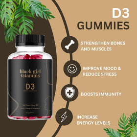 Gummies D3 de Black Girl Vitamins, présentation sur une table