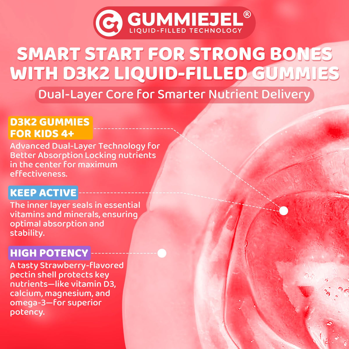 Gummies D3 K2 Calcium LILICARE sur fond coloré