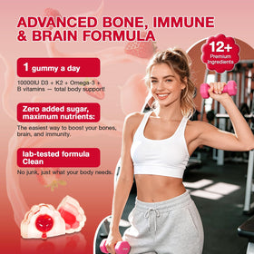Gummies D3 K2 dans une main, montrant leur format pratique