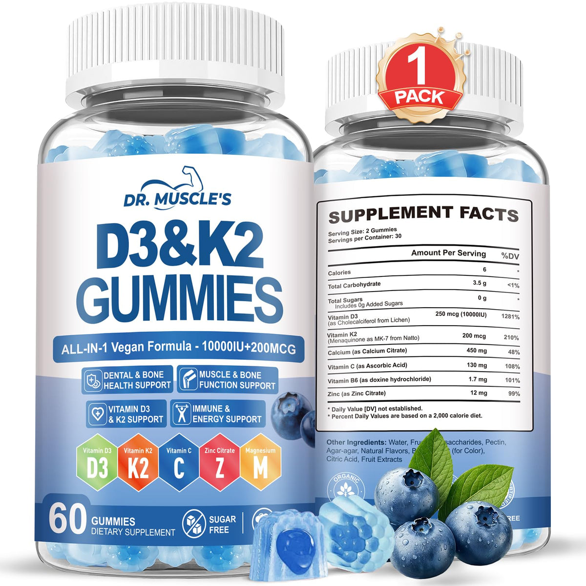 Gummies D3 K2 DR. MUSCLE'S 60 unités vue de face