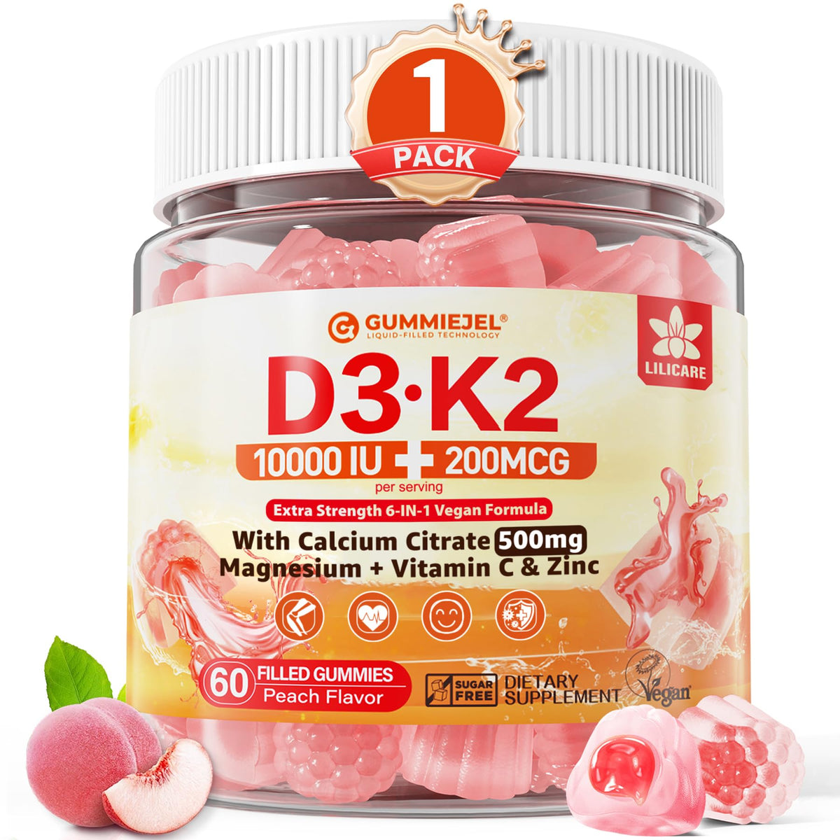 Gummies D3 K2 LILICARE 5000 IU 60 pièces vue de face