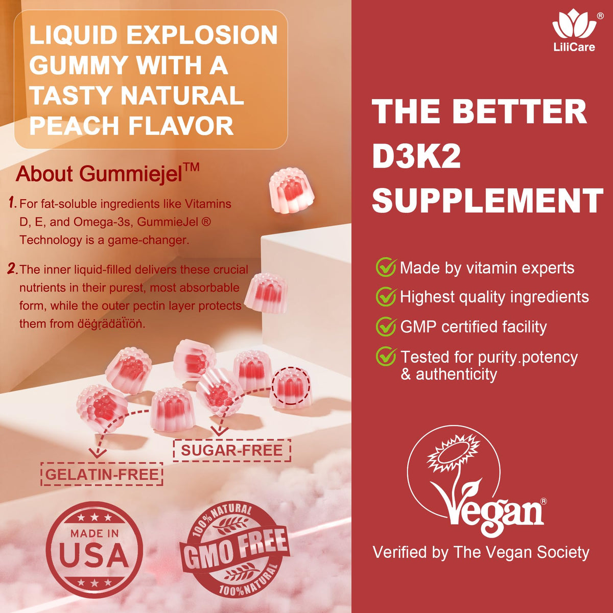 Gummies D3 K2 LILICARE avec l'emballage ouvert