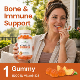 Gummies D3 K2 Natural BioScience, gummies sur une surface en bois