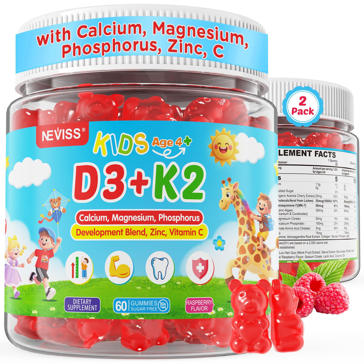 Gummies D3 K2 NEVISS en boîte, vue de face